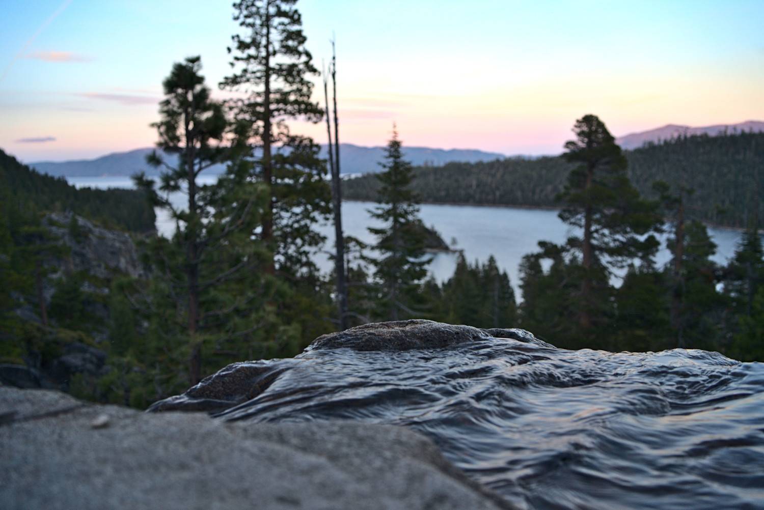 View of Emerald Bay from the waterfall